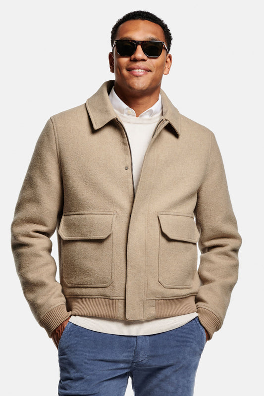 Beige Winterjas met volledige rits en button voor Heren